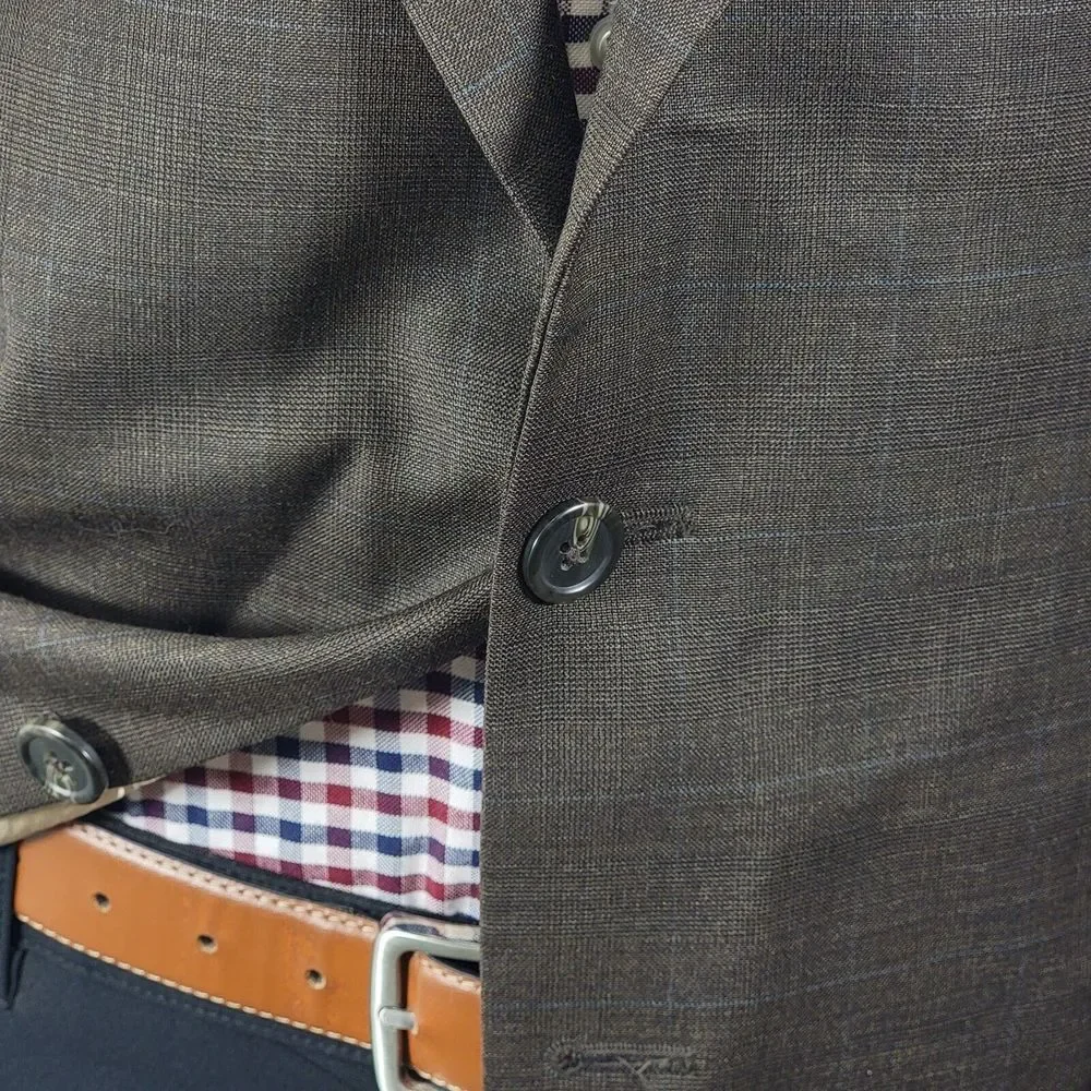 Lauren Ralph Lauren Men's Sport Coat Blazer Two Button Brown Plaid Wool‎ Sz 44L